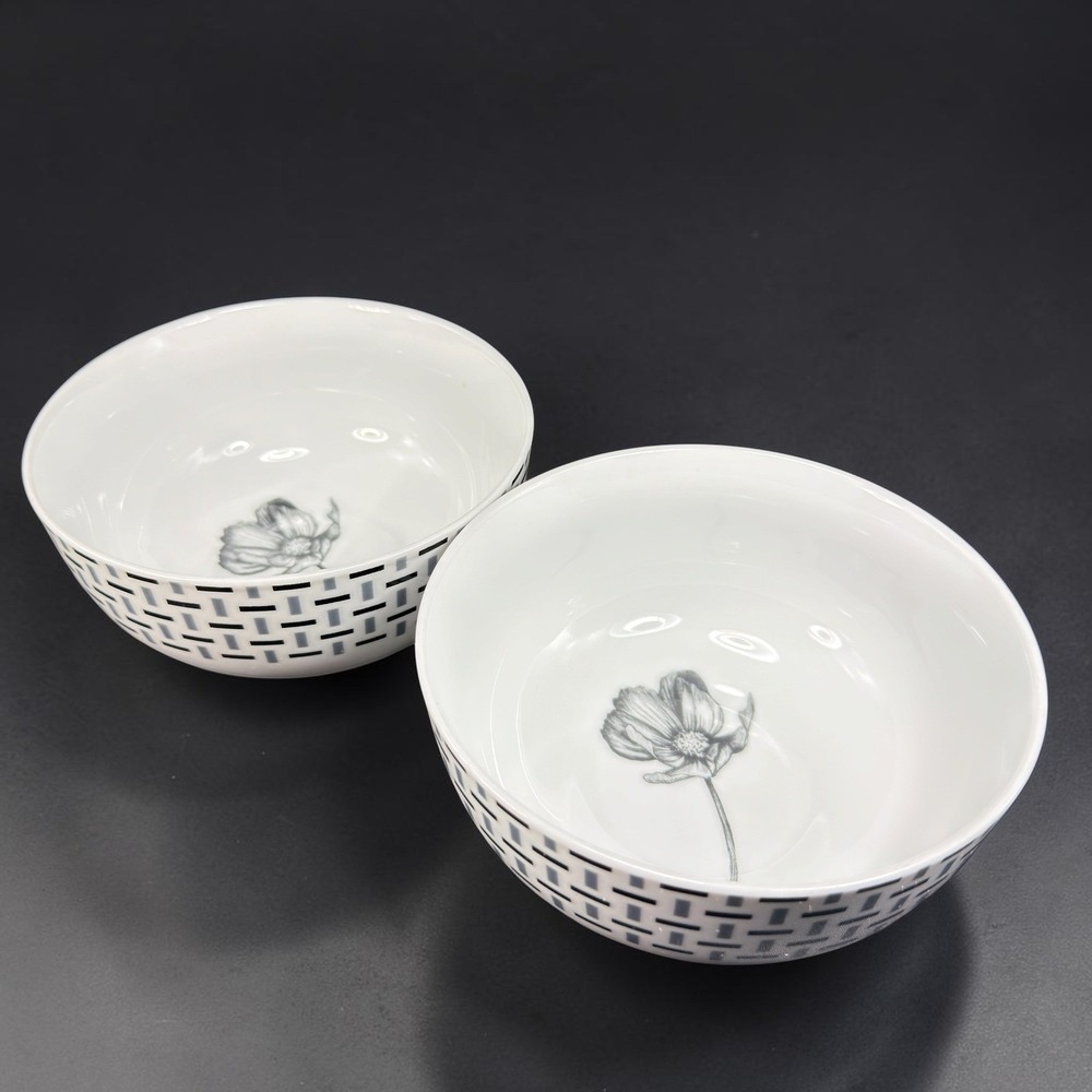 Spode Home Stella Cereal Bowls Set of 2 White Grey Floral Basketweave 6 Inch